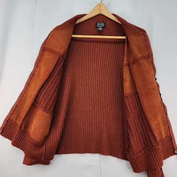 VTG Designer Studio Original XLARGE Sweater Leather Suede Jacket Brown Patchwork - Picture 11 of 16